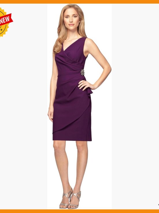 Other - Slimming Ruched Party Dress with Ruffle Skirt Surplice Neckline